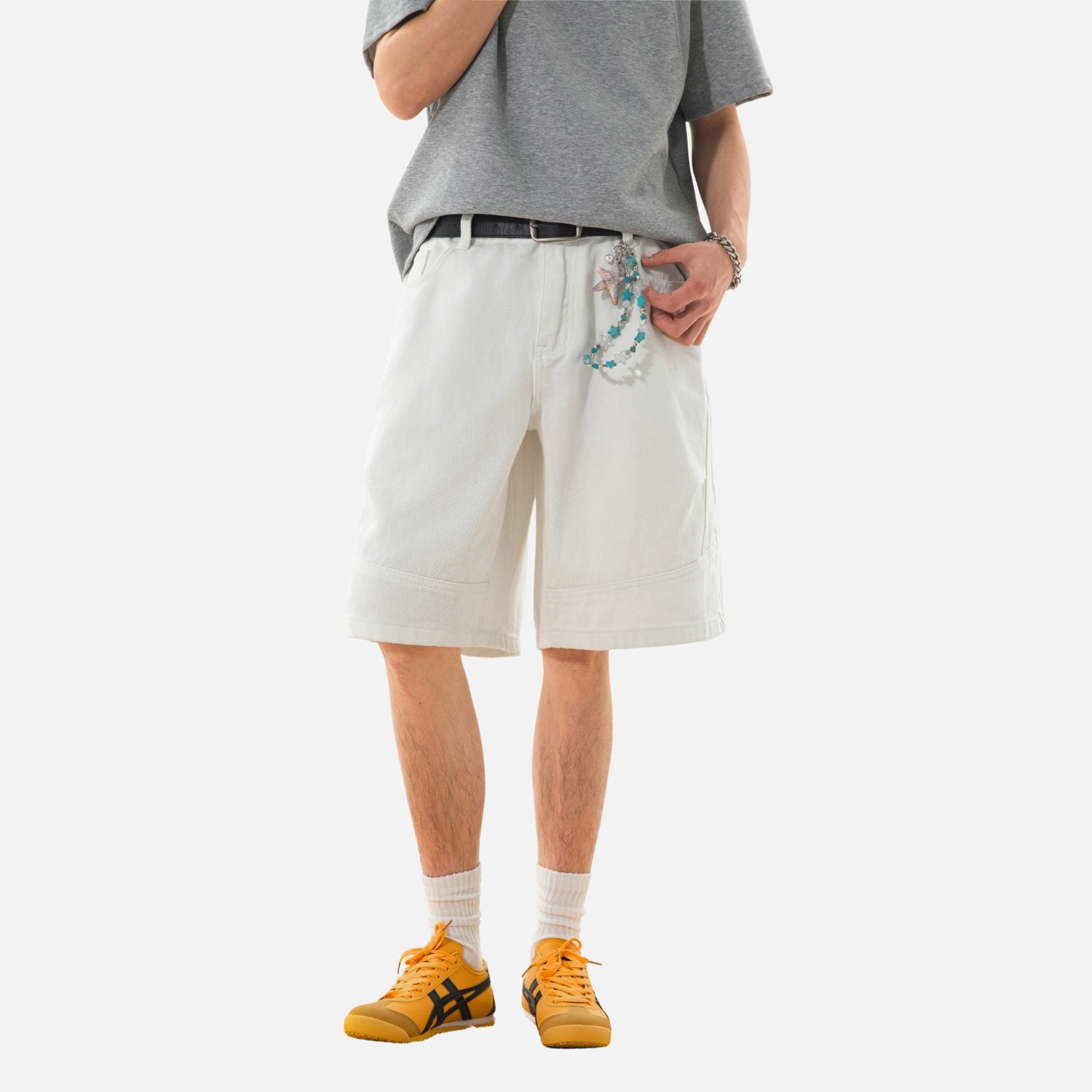 Vintage Washed Pleated Denim Shorts