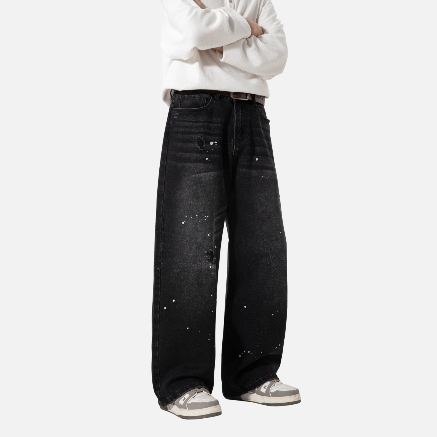 Vintage Washed Paint-Splatter Jeans