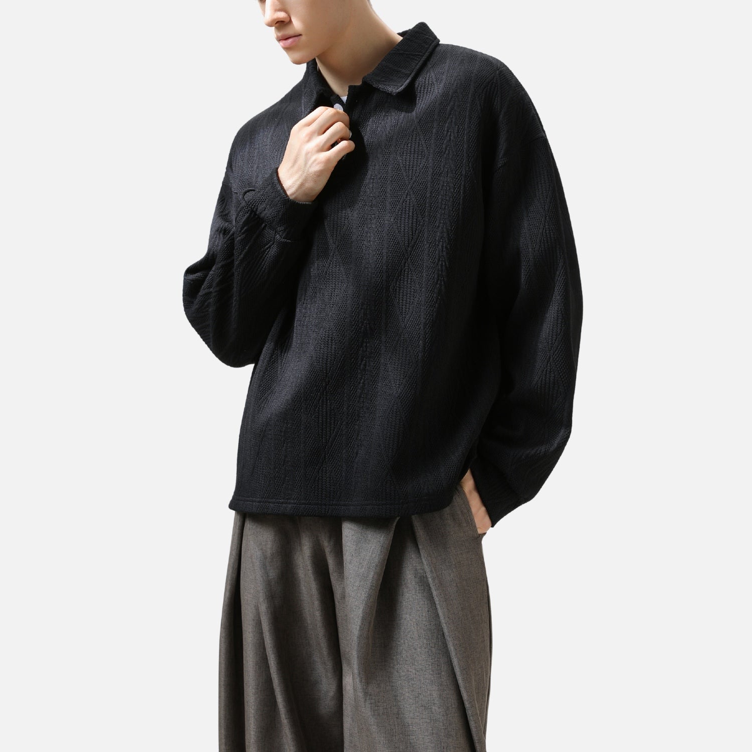 Heavy Jacquard Textured Polo Sweatshirt