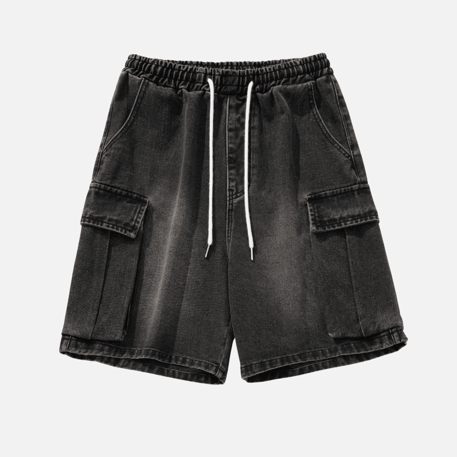 Washed Denim Cargo Shorts