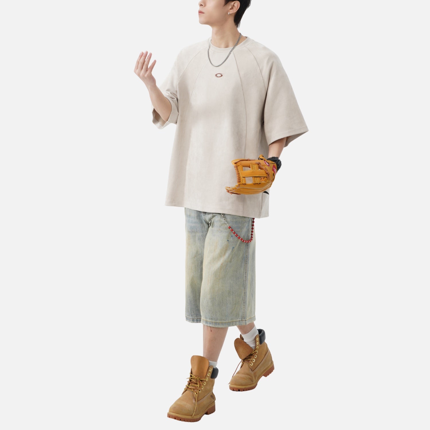 Paneled Faux Suede Short Sleeve Tee