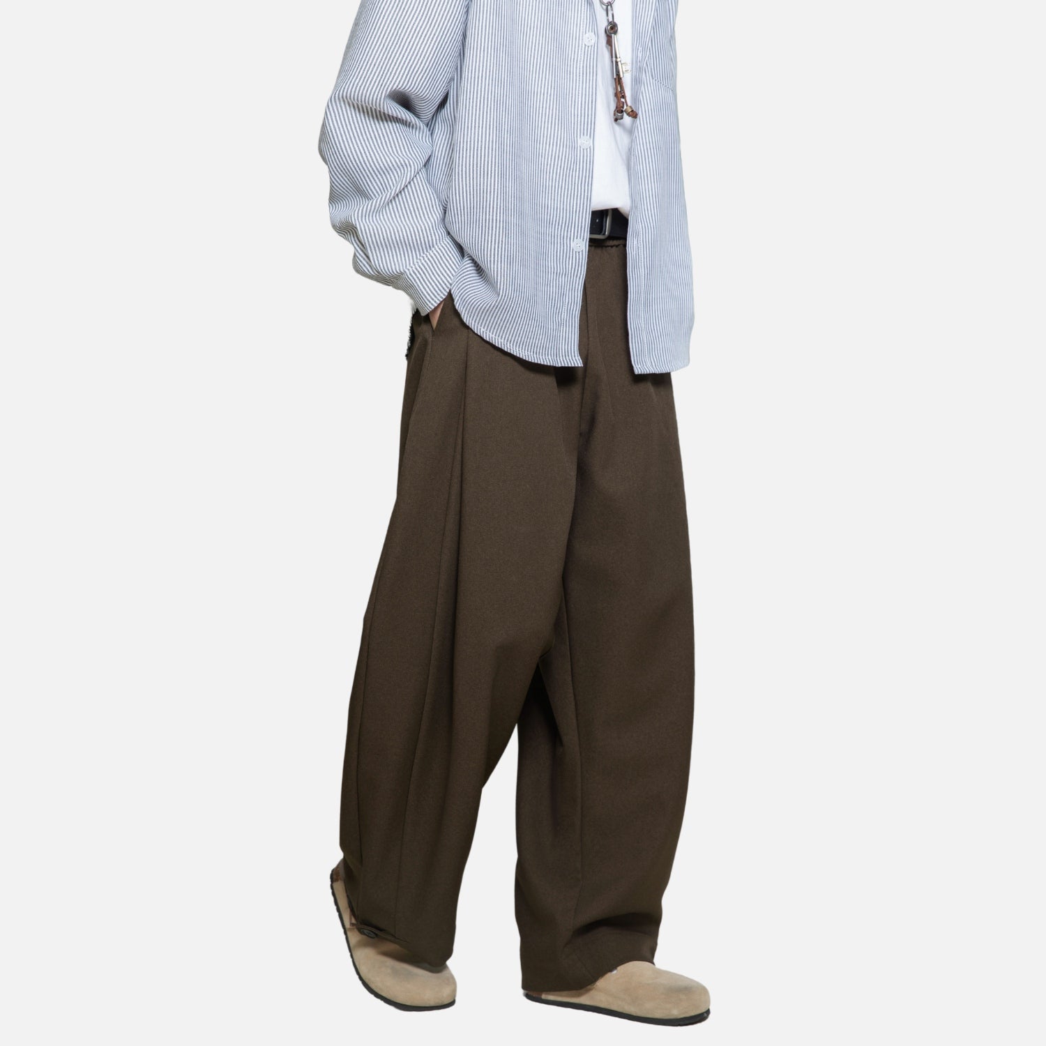 Draped Pleated Straight-Leg Trousers