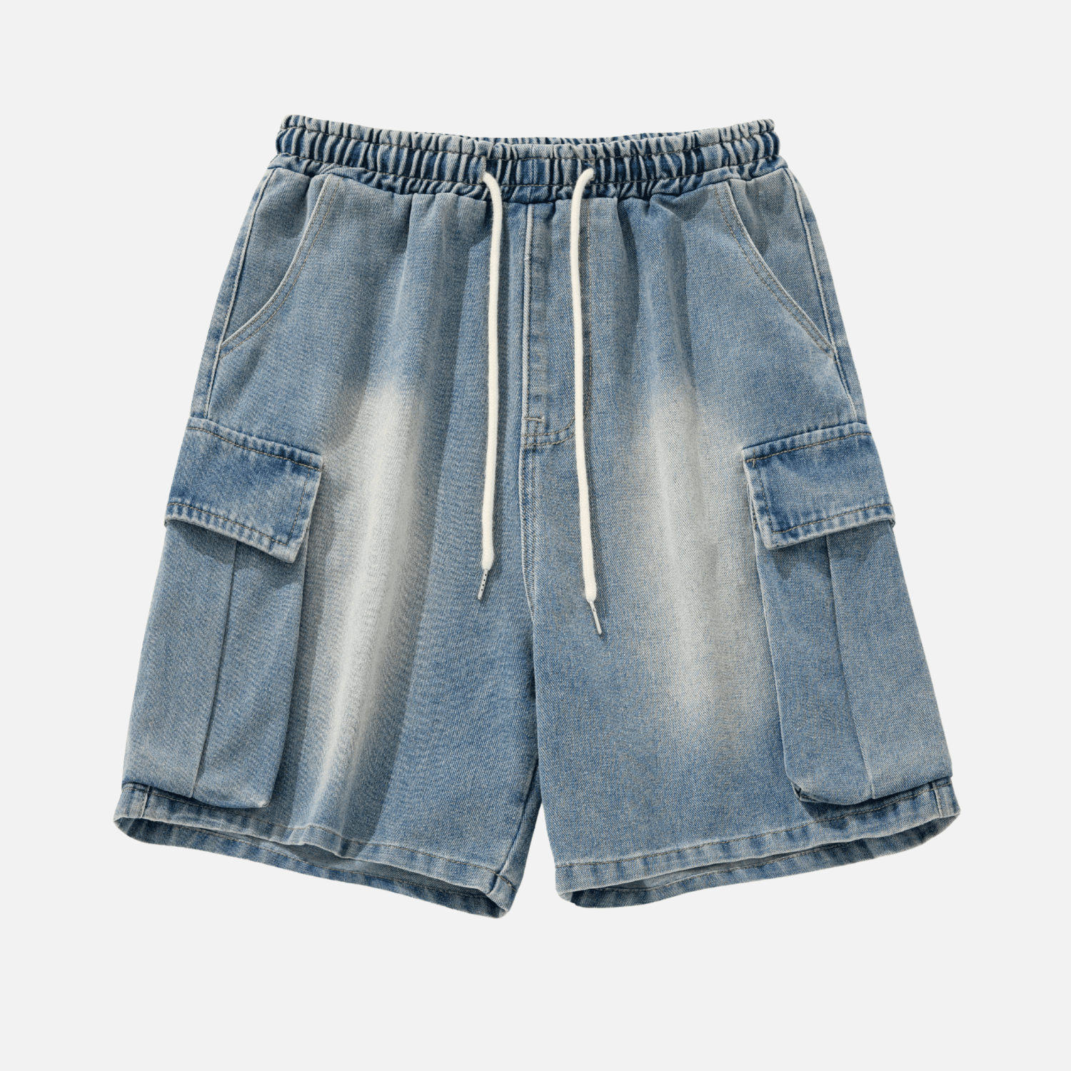 Washed Denim Cargo Shorts