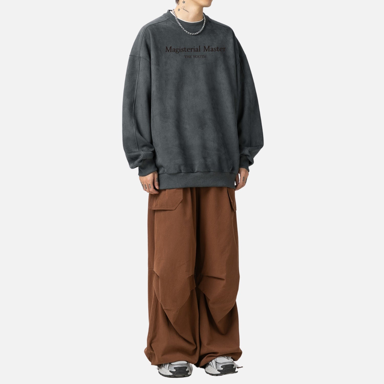 Vintage Suede-Look Crewneck Sweatshirt