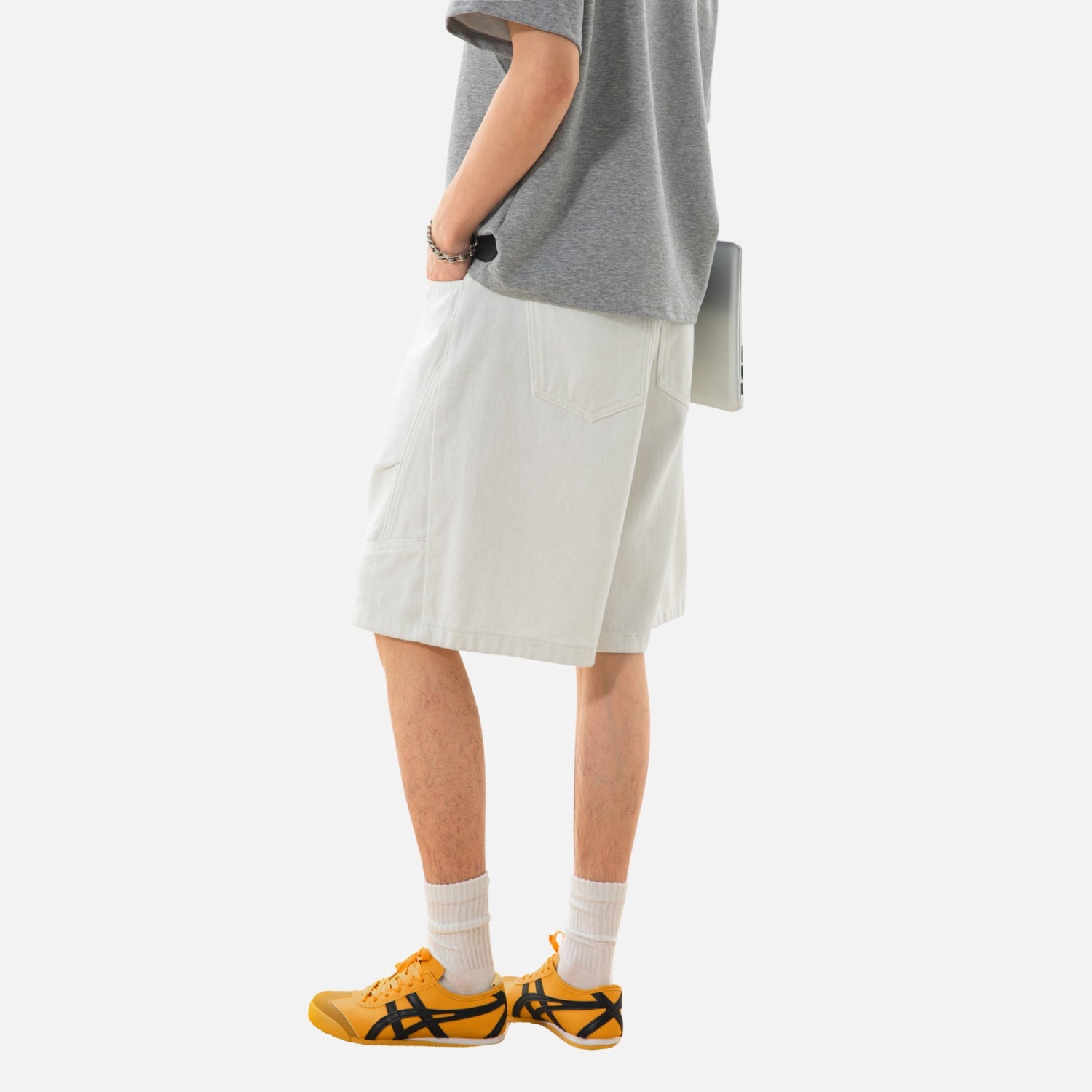 Vintage Washed Pleated Denim Shorts