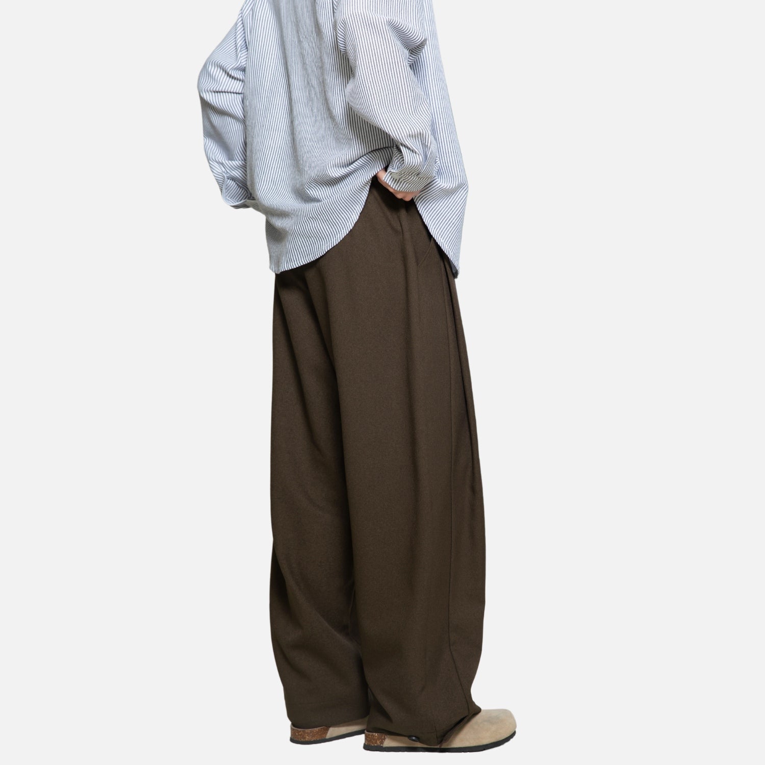 Draped Pleated Straight-Leg Trousers