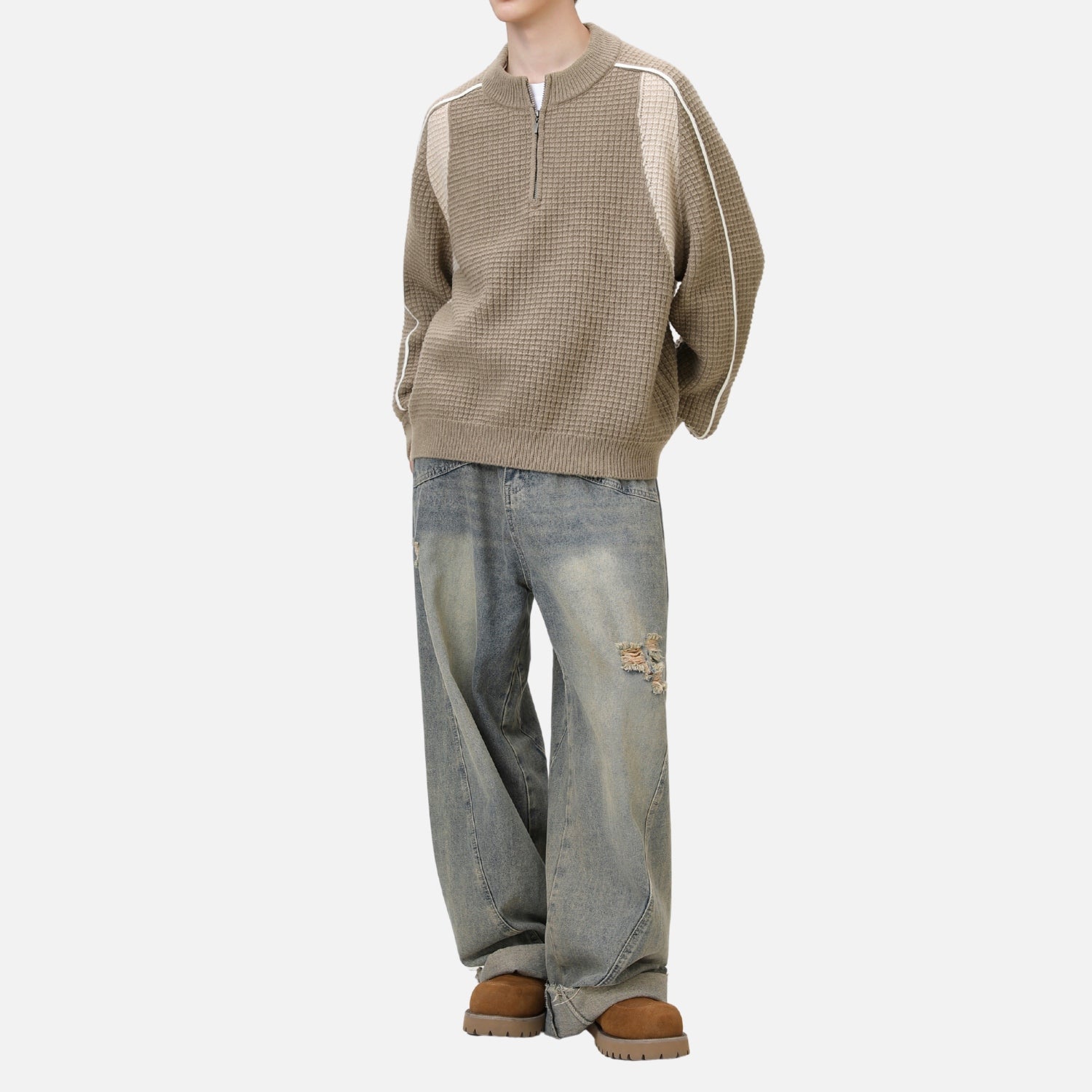 Textured Half-Zip Knit Sweatshirts