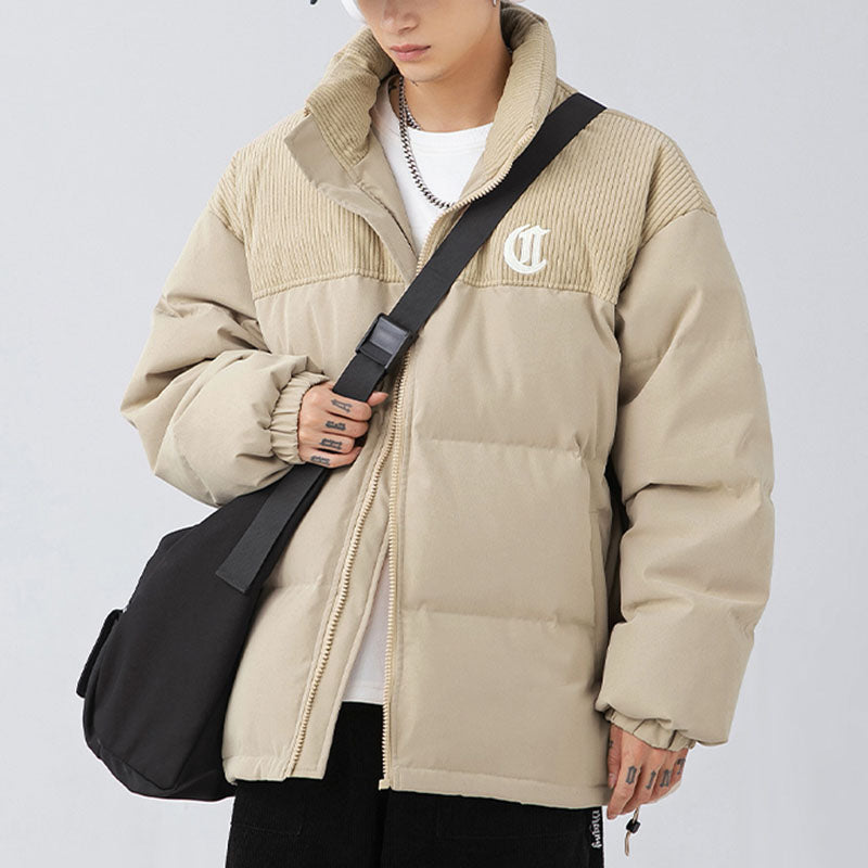 Cord-Patchworkjacke mit Buchstabenstickerei