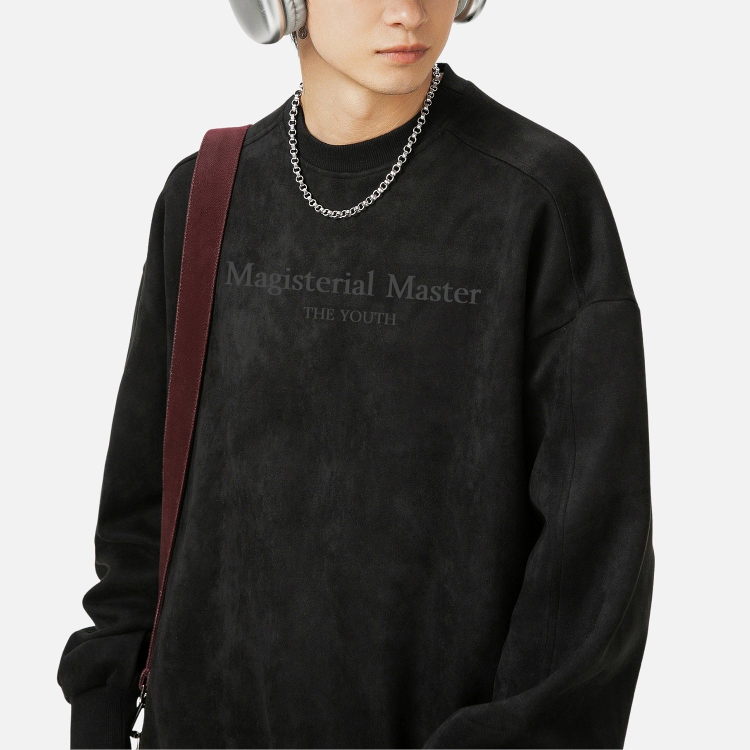 Vintage Suede-Look Crewneck Sweatshirt