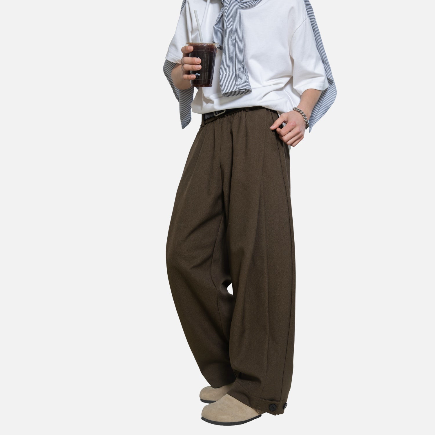 Draped Pleated Straight-Leg Trousers