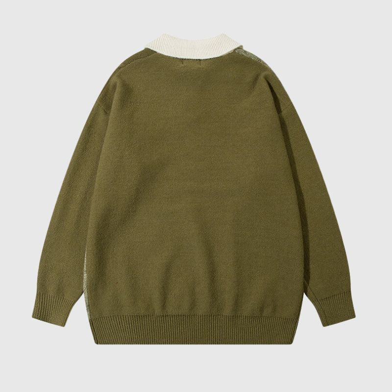 Vintage Color-Block Loose Grid Couple Sweater
