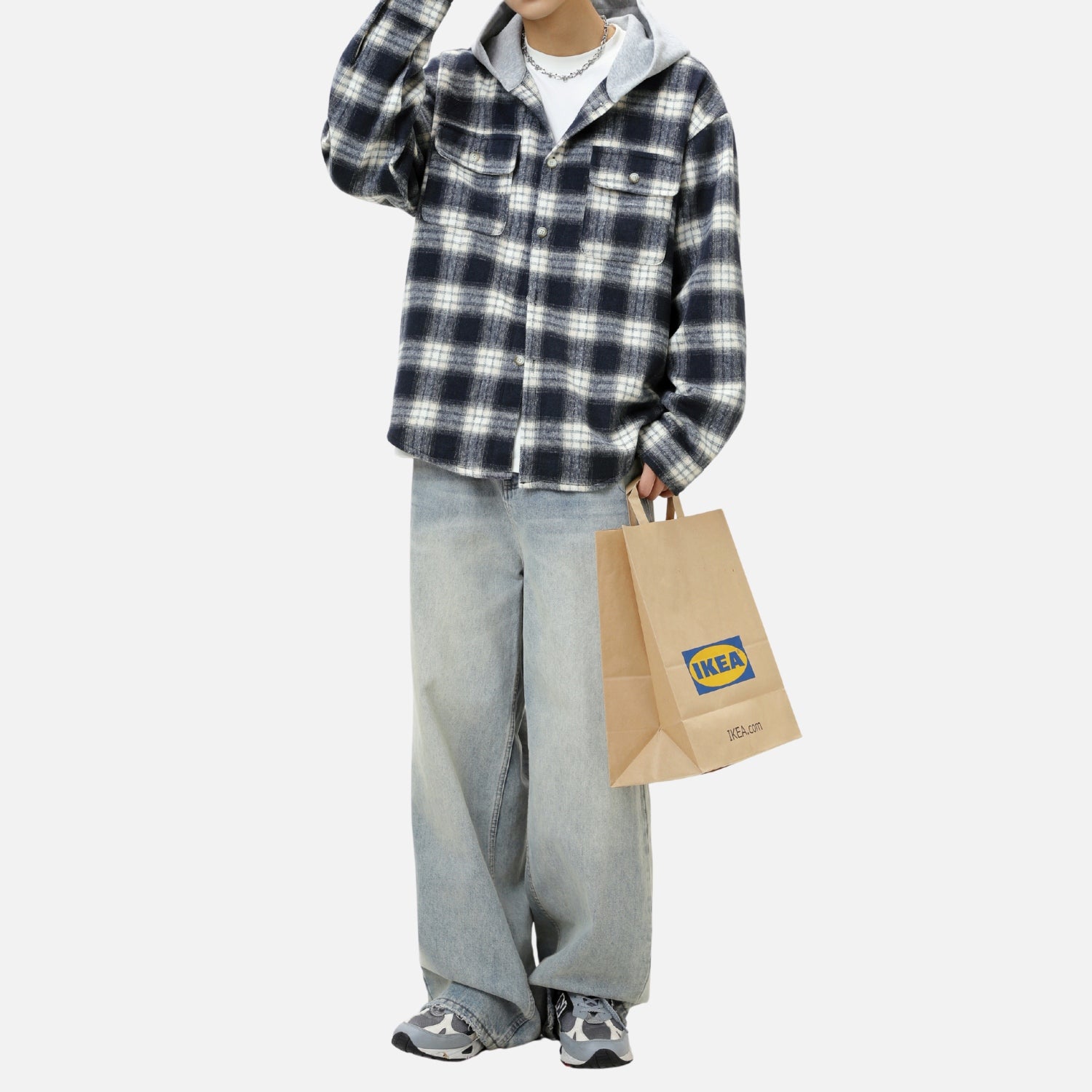 Colorblock Brushed Plaid Hoodie Shirt