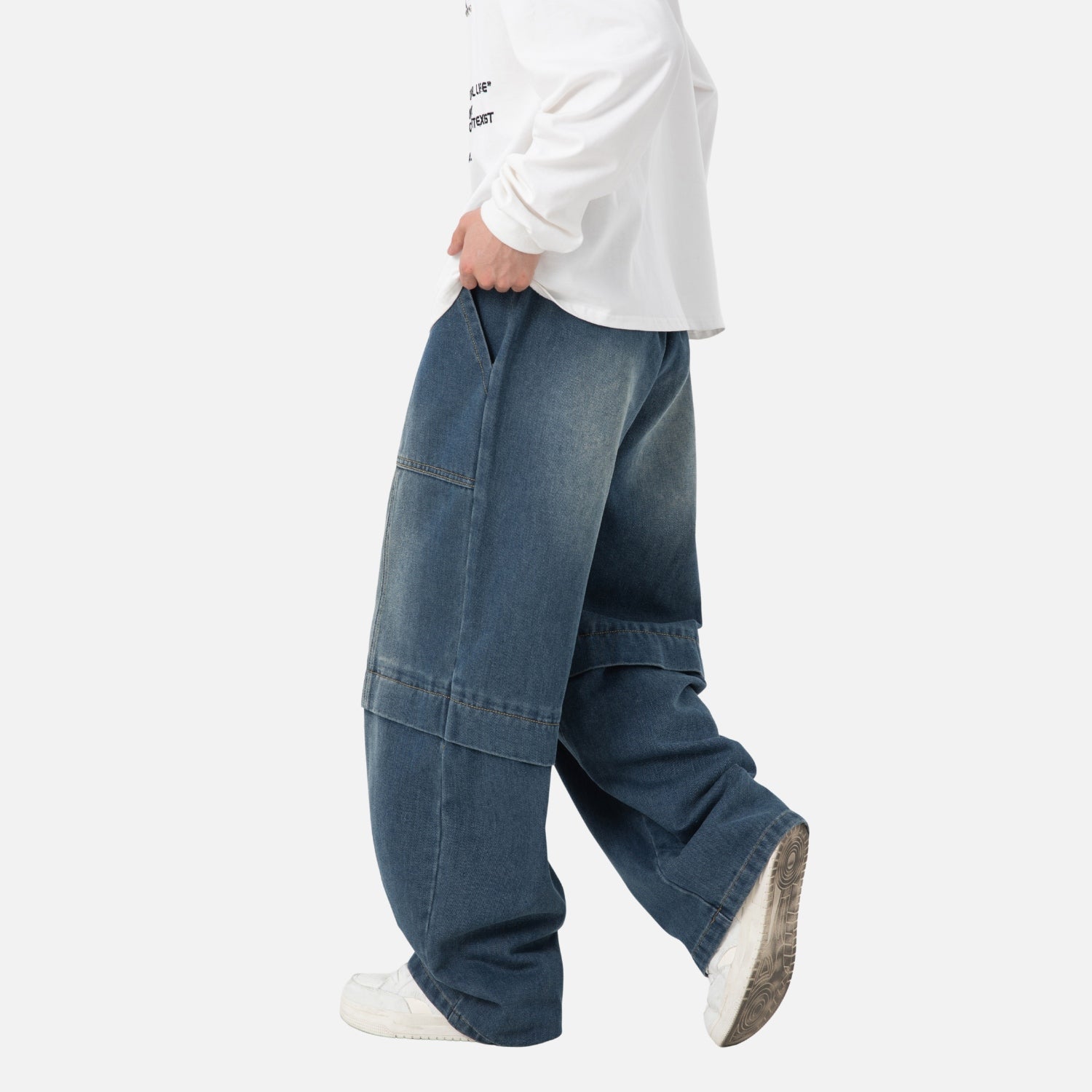 Vintage Washed Paneled Denim Pants