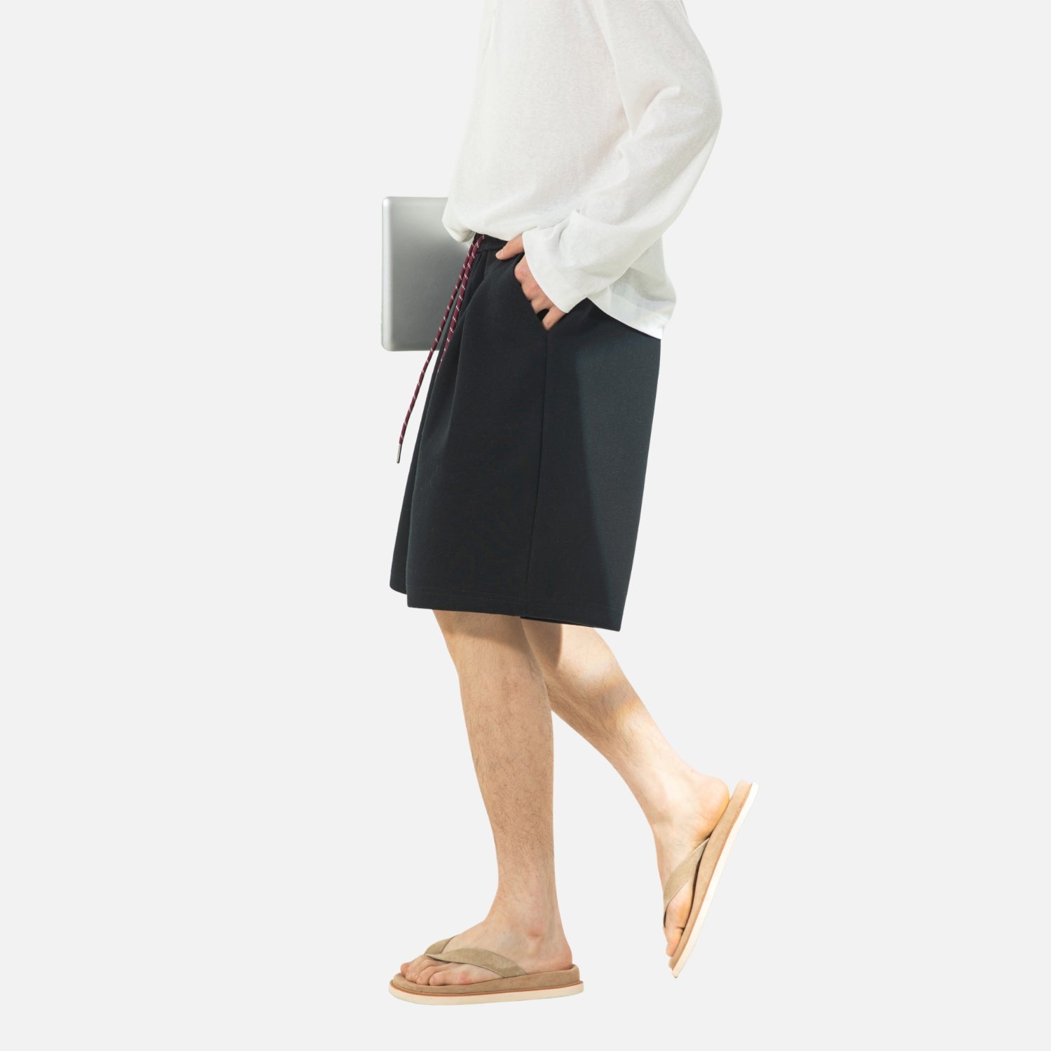 Contrast Drawstring Pleated Sweat Shorts