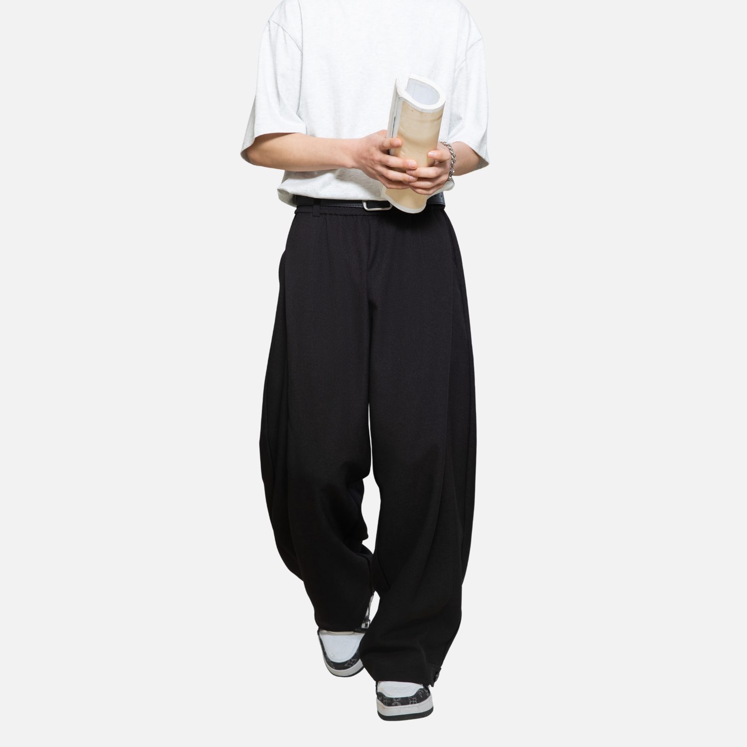 Draped Pleated Straight-Leg Trousers