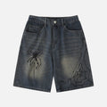 Spider Graphic Washed Denim Shorts