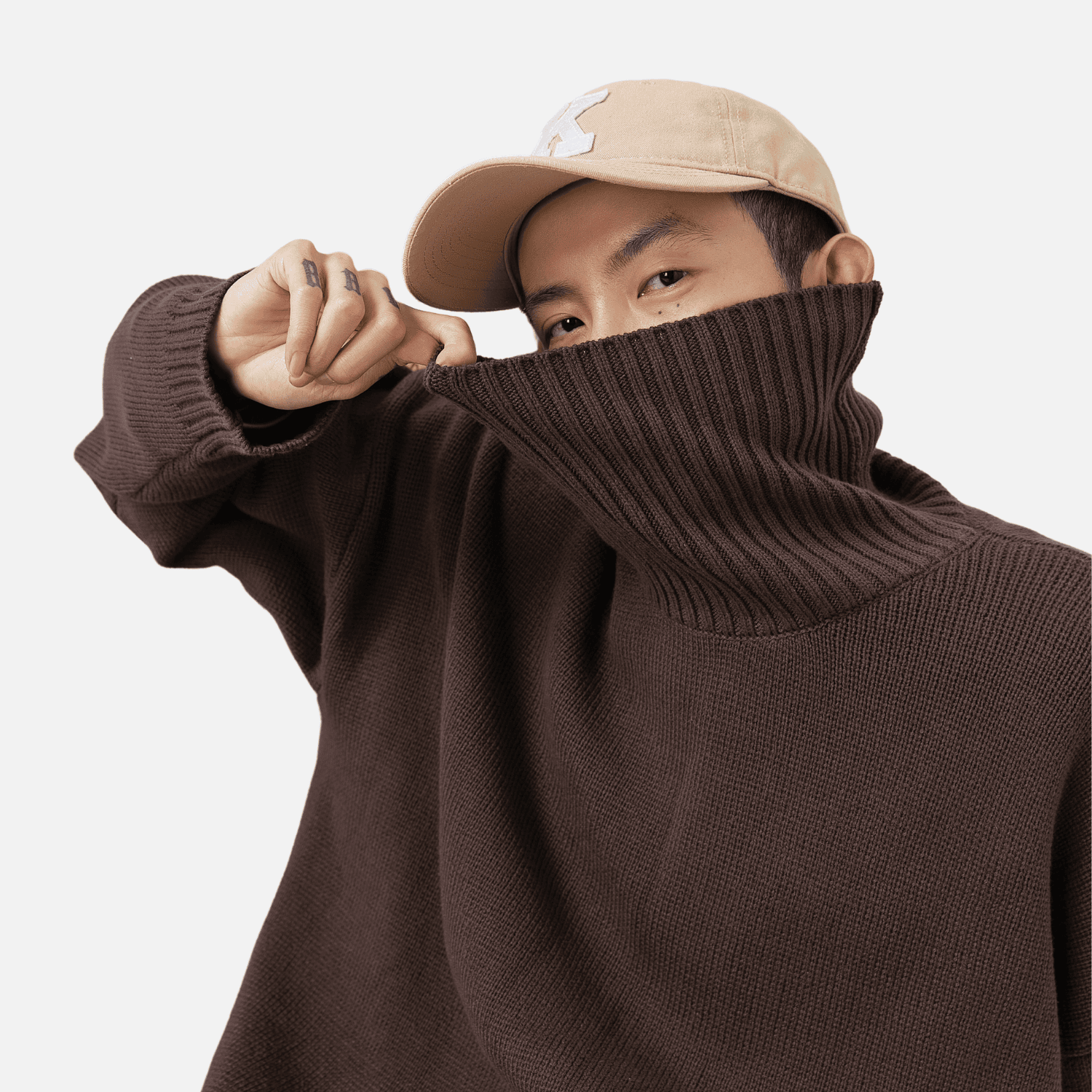 Grobstrickpullover mit Rollkragen