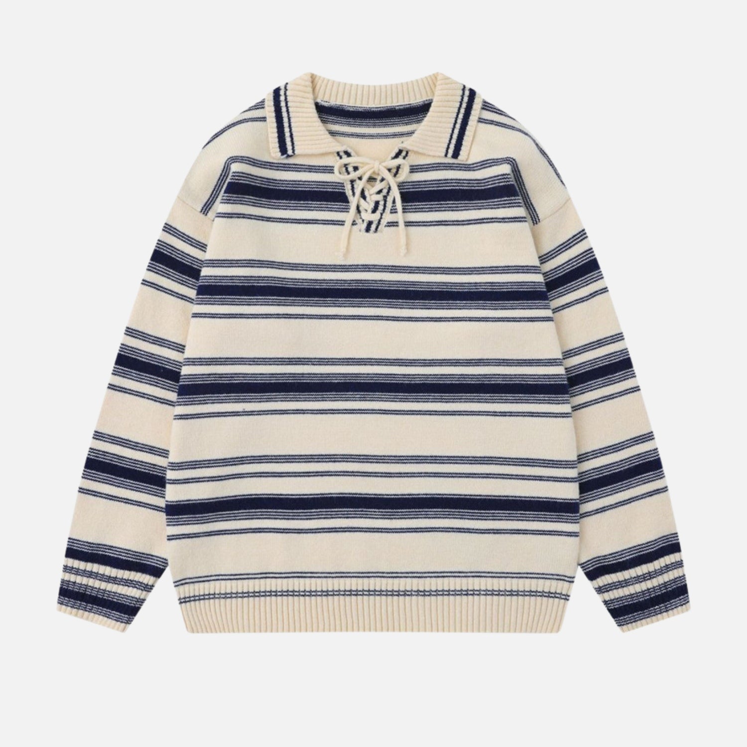 College Style Striped Tie Polo Sweater