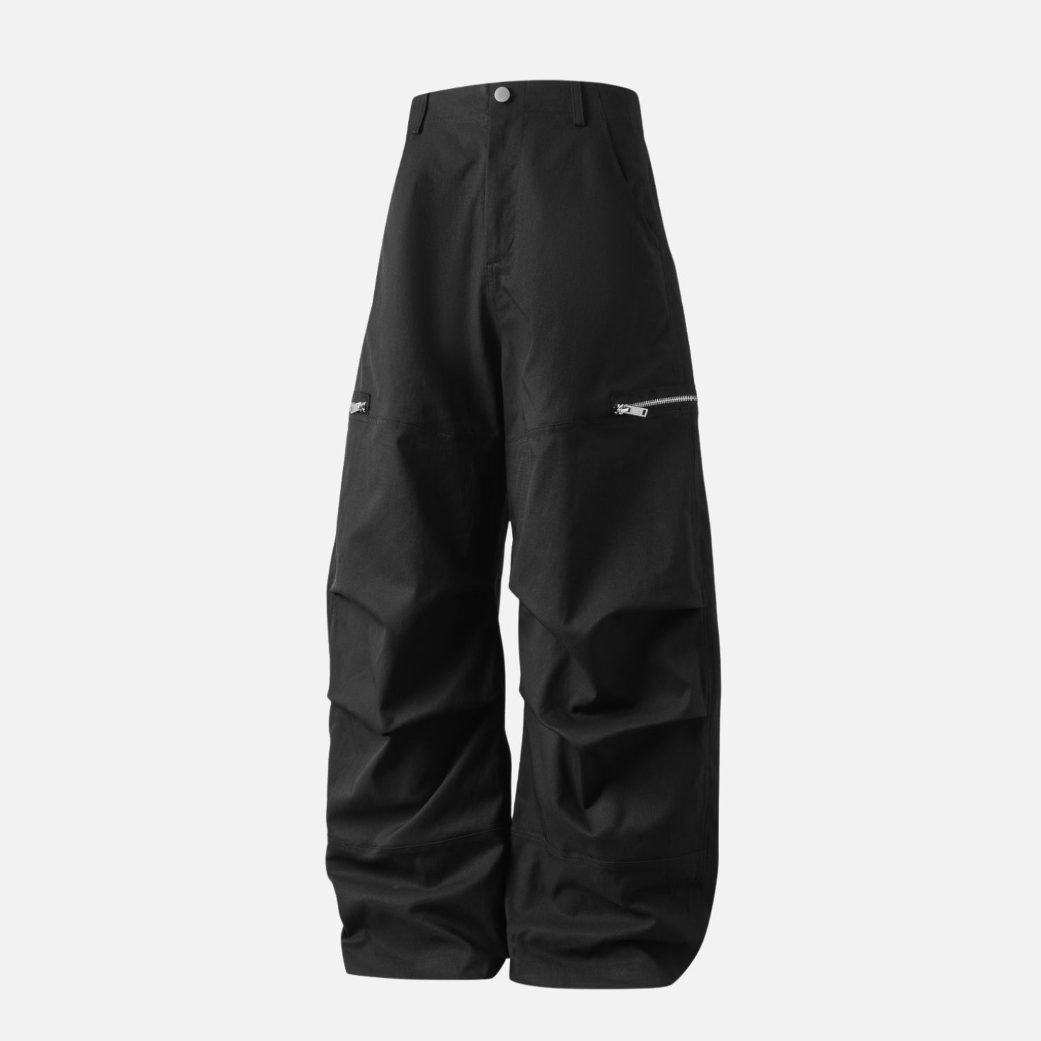 Pleated Slant Cargo Baggy Pants
