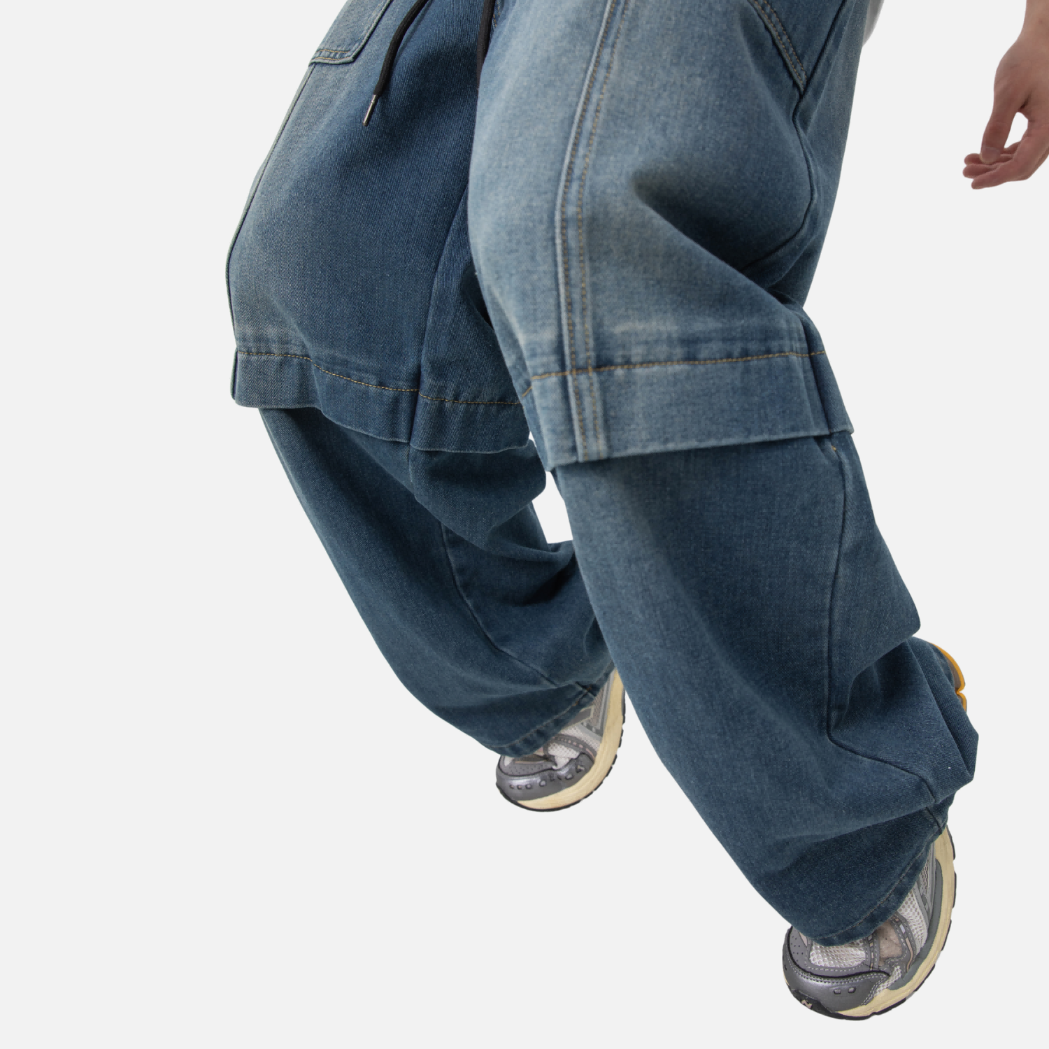 Vintage Washed Paneled Denim Pants