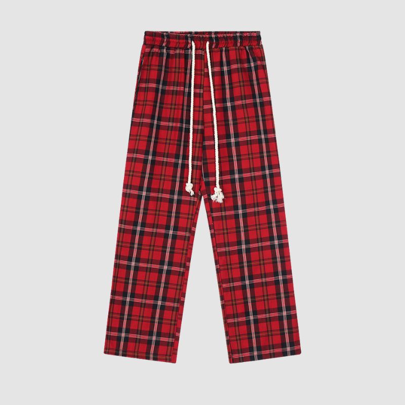 Pantalones casuales a cuadros con cordón
