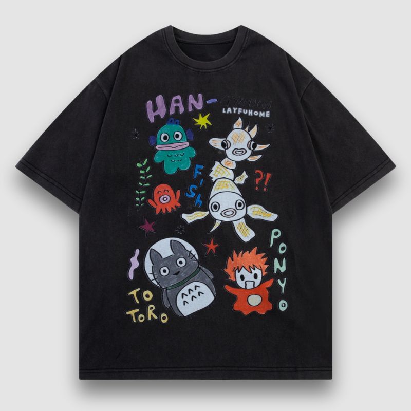 Camiseta vintage de anime lavada y desgastada