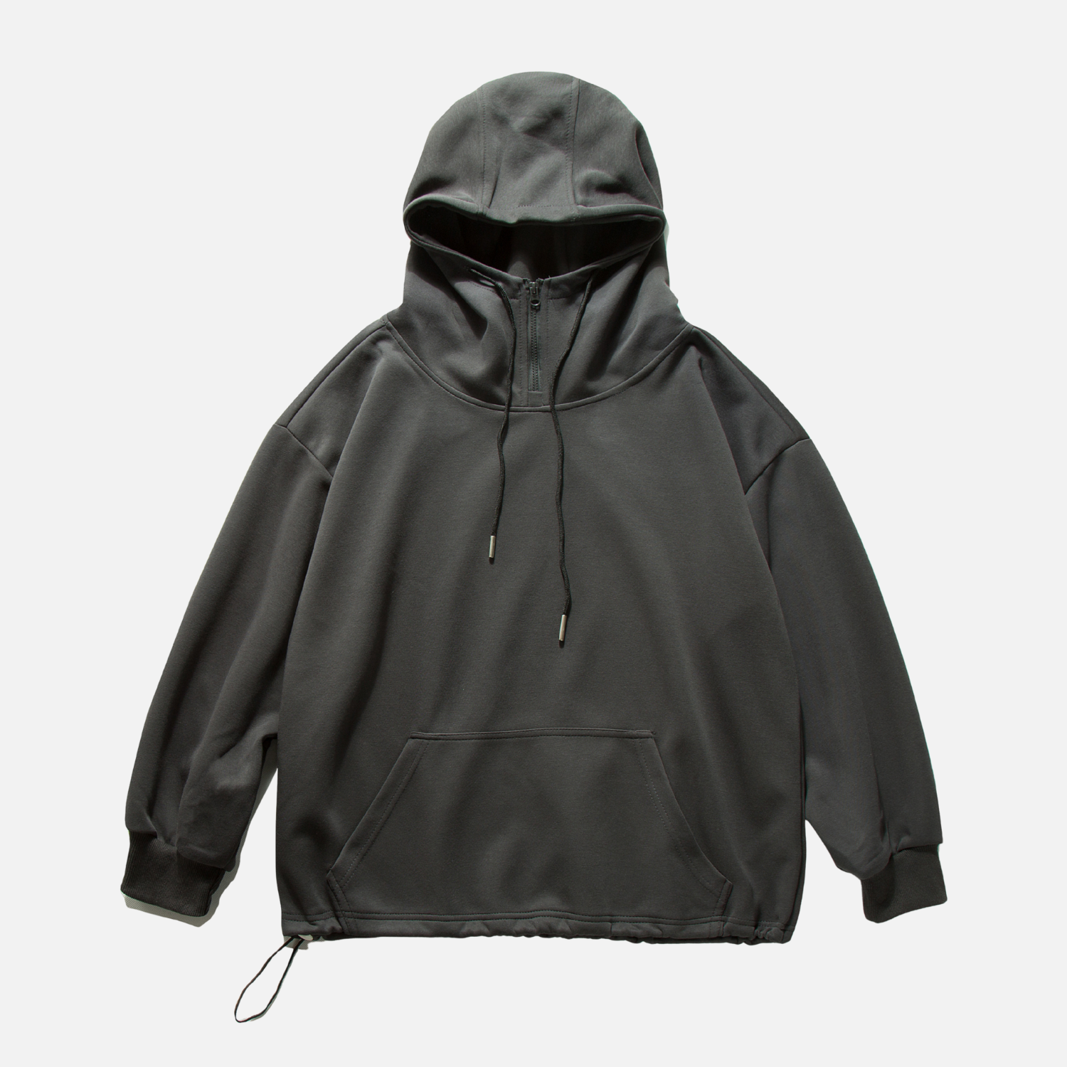 Solid Half-Zip Drawstring Hoodie