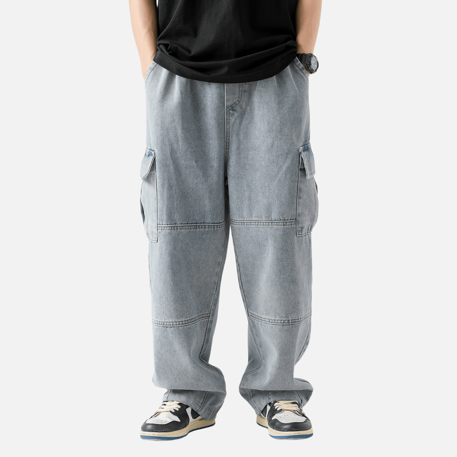 Pantalones vaqueros de patchwork con bolsillos vintage