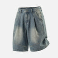 Vintage Washed Pleated Denim Shorts