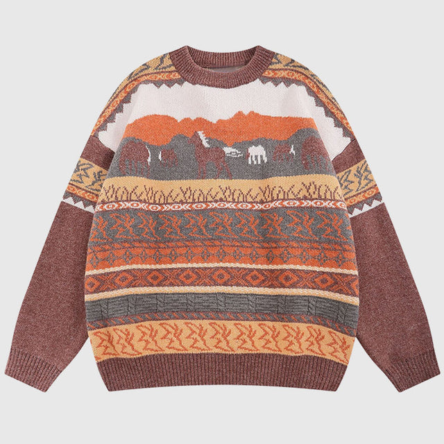 Irregular Color Contrast Stripe Pullover