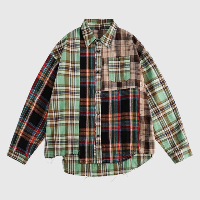 Camisa de patchwork a cuadros irregulares