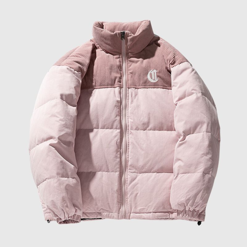 Cord-Patchworkjacke mit Buchstabenstickerei
