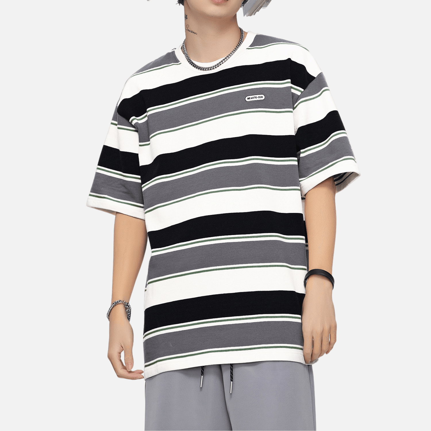 Striped Colorblock Cotton T-Shirt