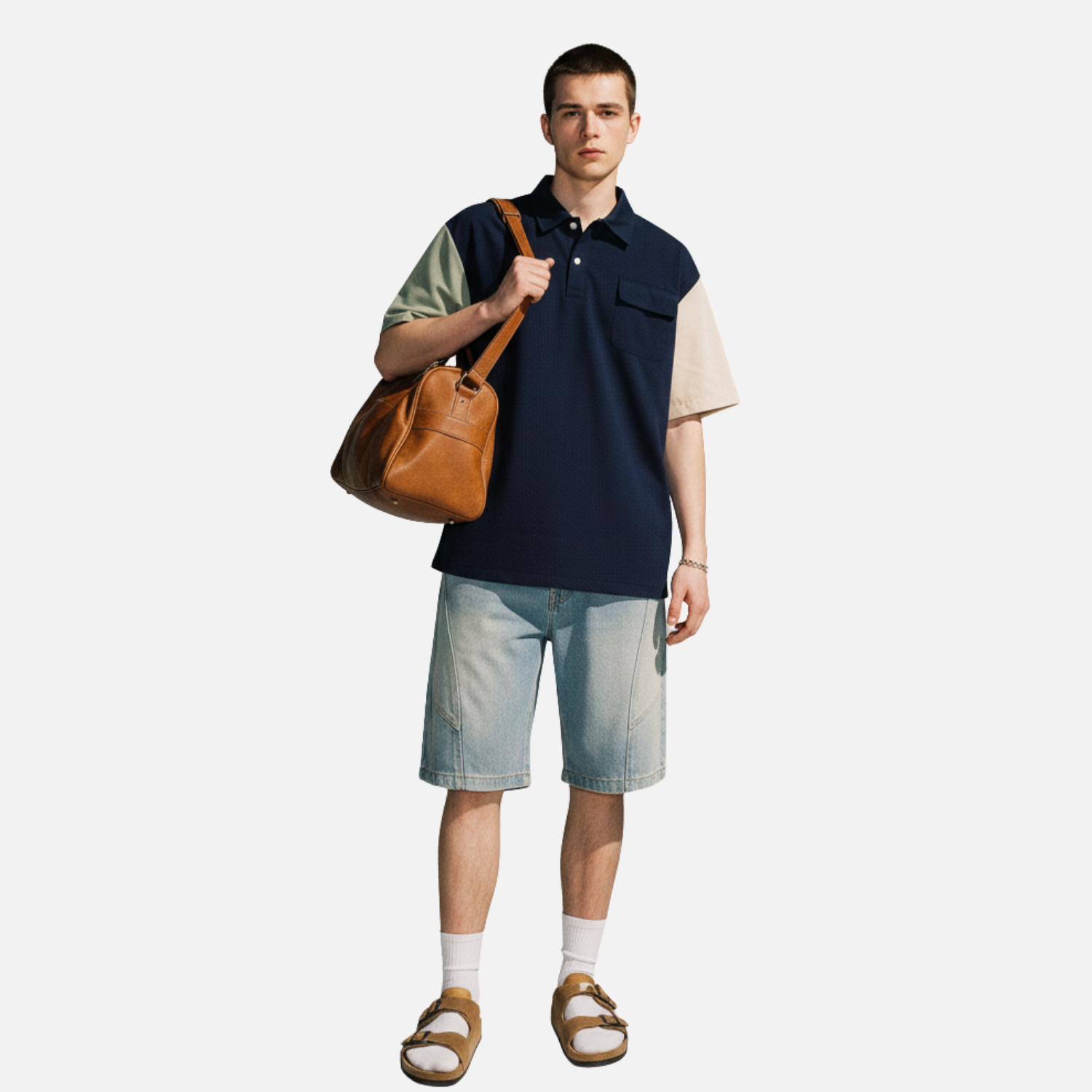 Camiseta moderna de cuello redondo con bloques de color