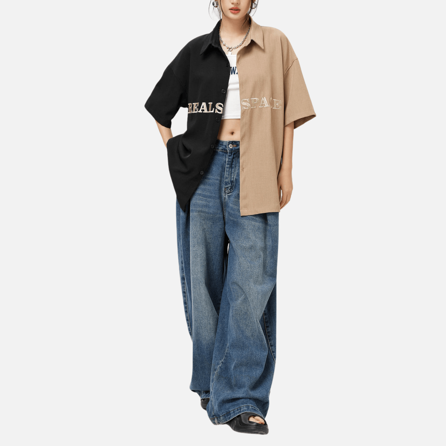 Color Block Letter Print Shirt