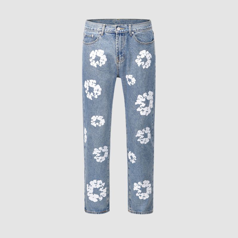 Vaqueros estampados con patrón de kapok