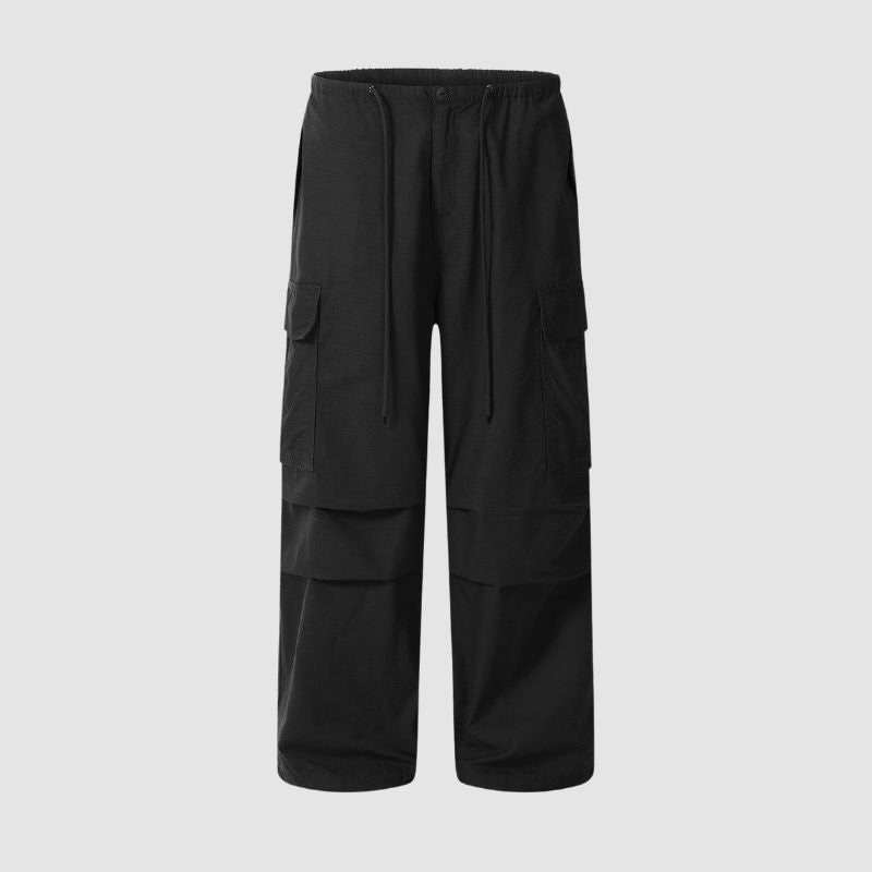 Pantalones paracaídas vintage plisados ​​de color sólido