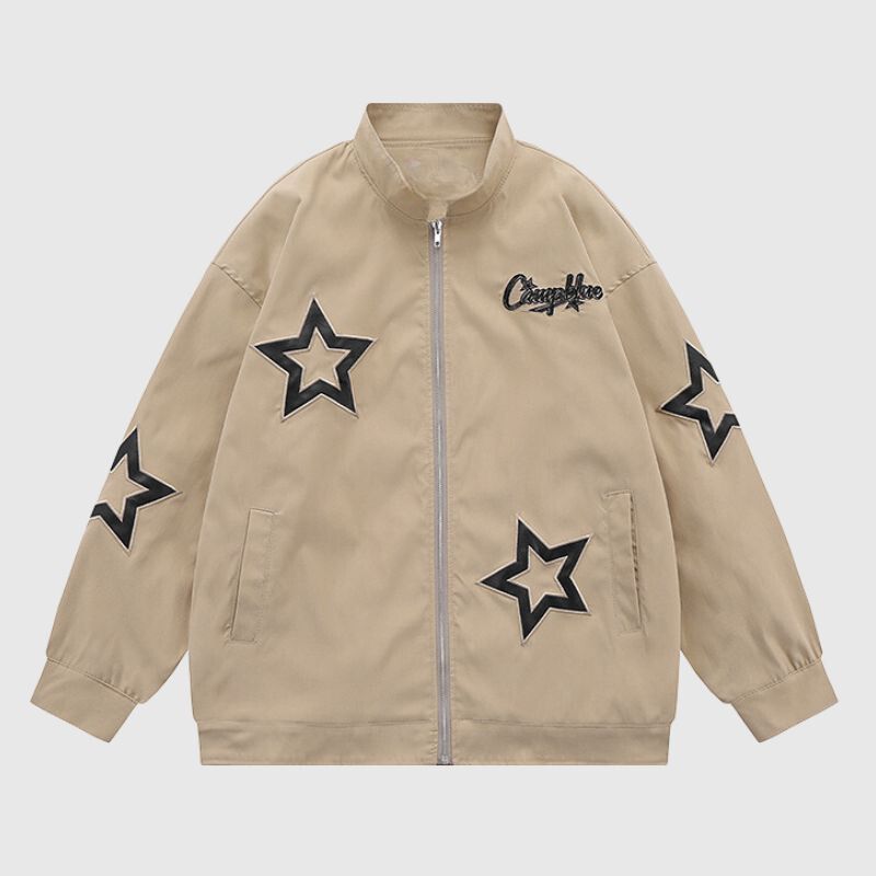 Chaqueta vintage con cuello alto y bordado de estrellas