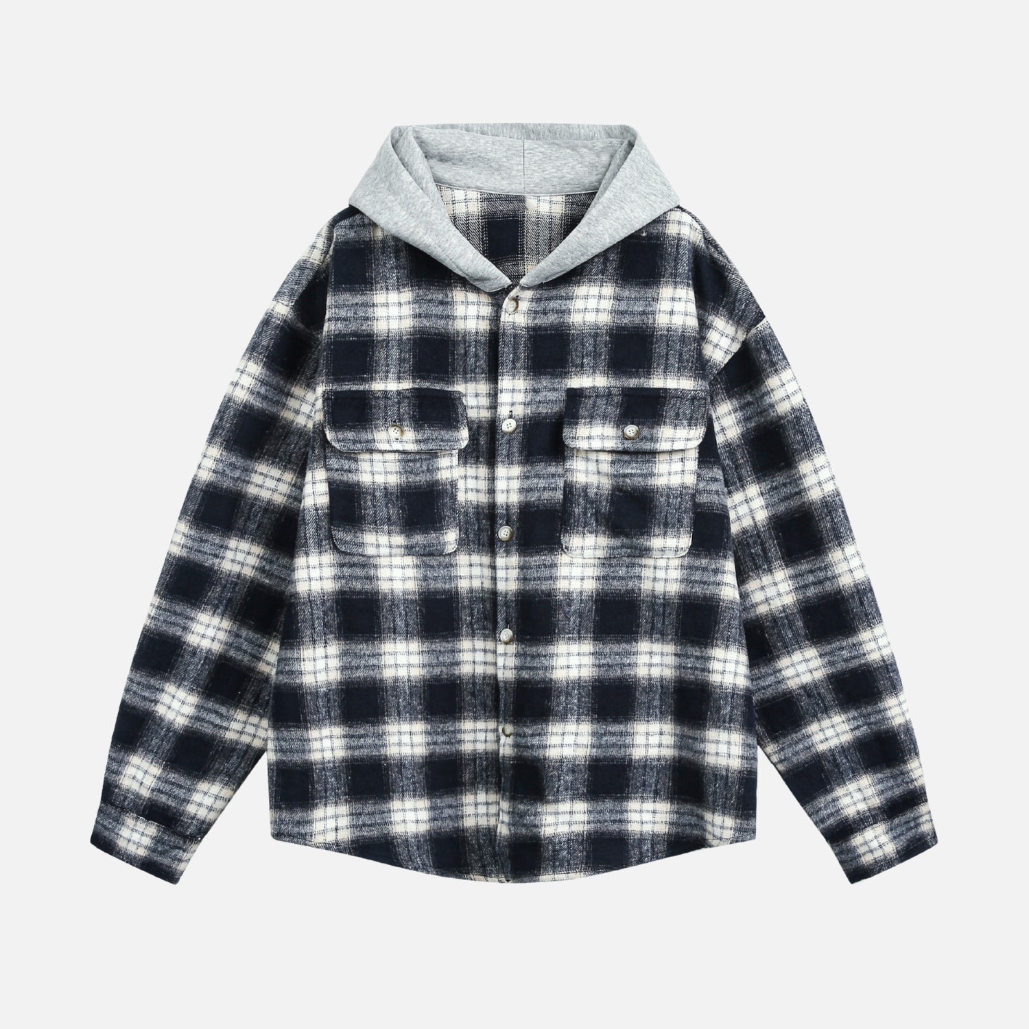 Colorblock-Hoodie mit gebürstetem Karomuster 