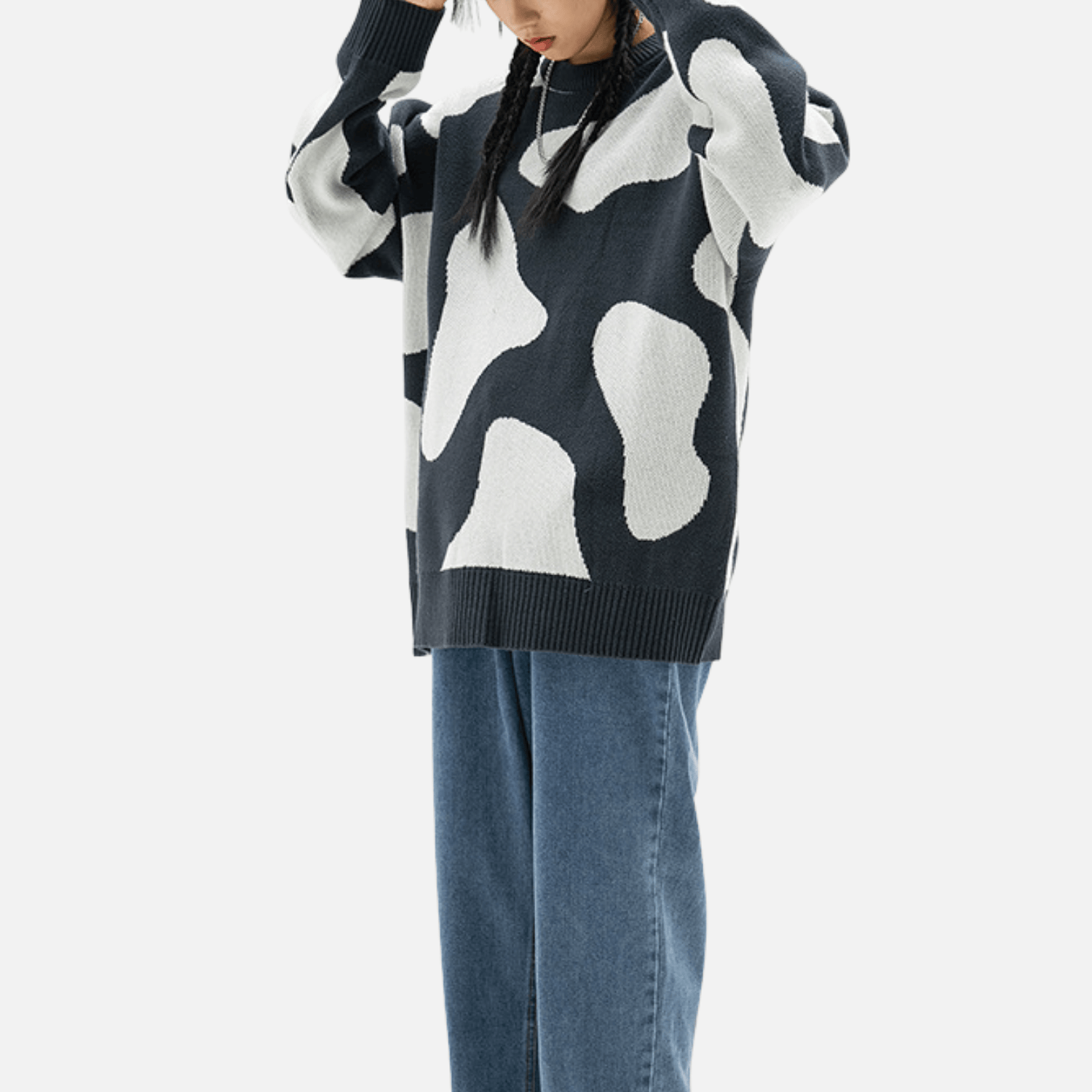 Suéter con bloques de color y estampado de vaca