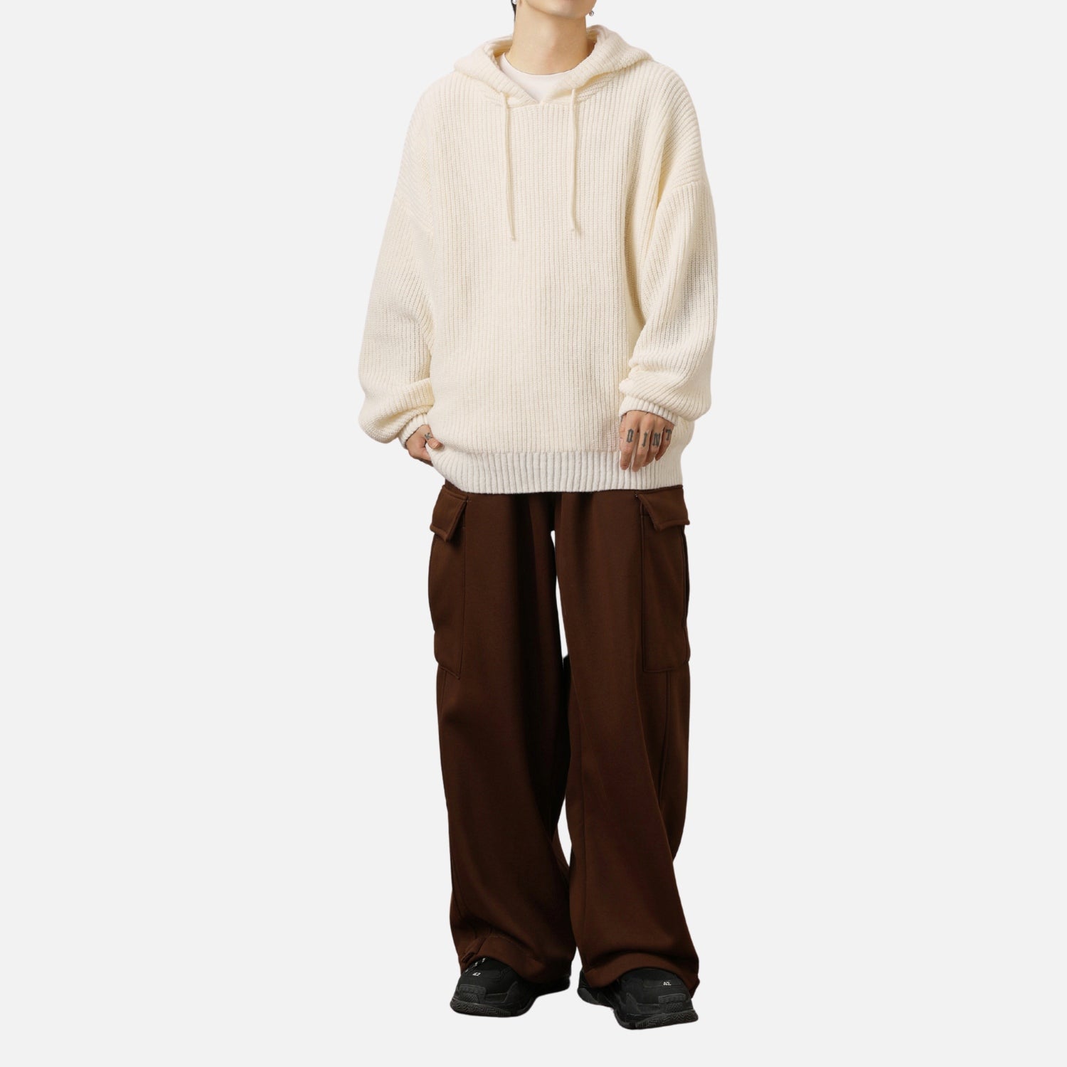 Solid Color Knit Hoodie