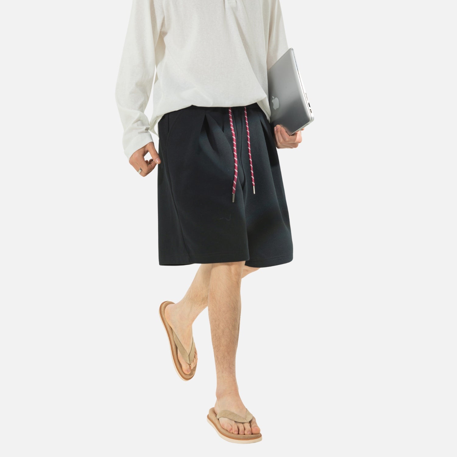 Contrast Drawstring Pleated Sweat Shorts