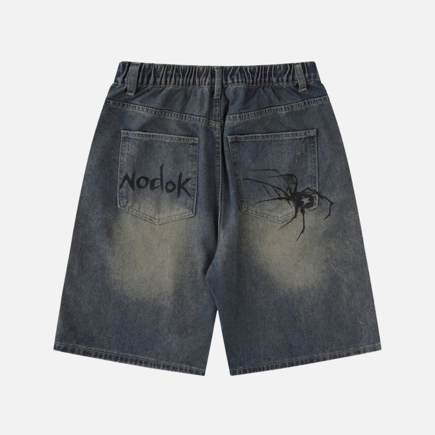 Spider Graphic Washed Denim Shorts