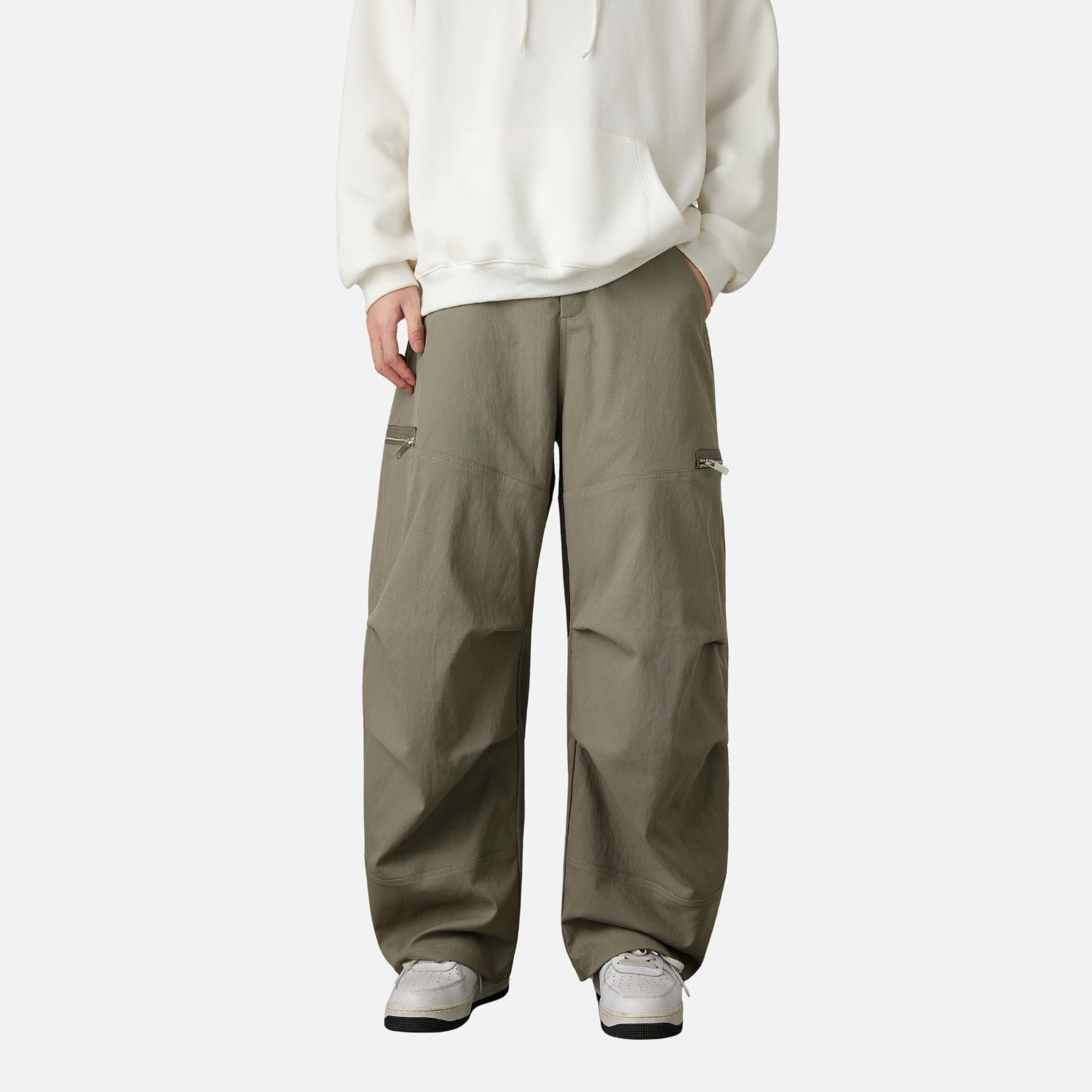Pleated Slant Cargo Baggy Pants