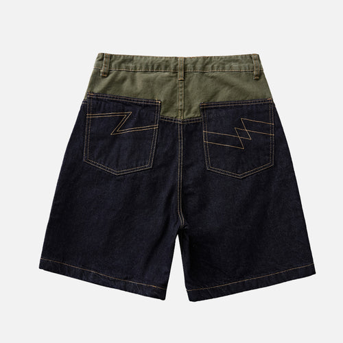 Short en denim à blocs de couleur