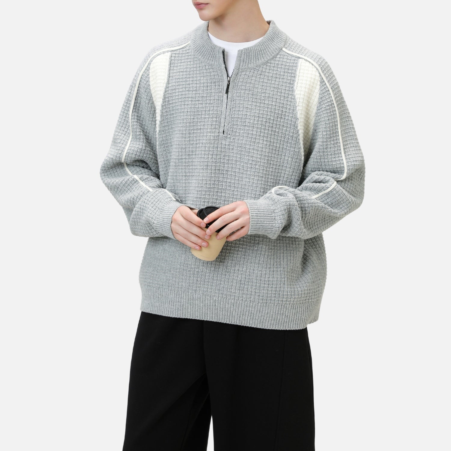 Textured Half-Zip Knit Sweatshirts