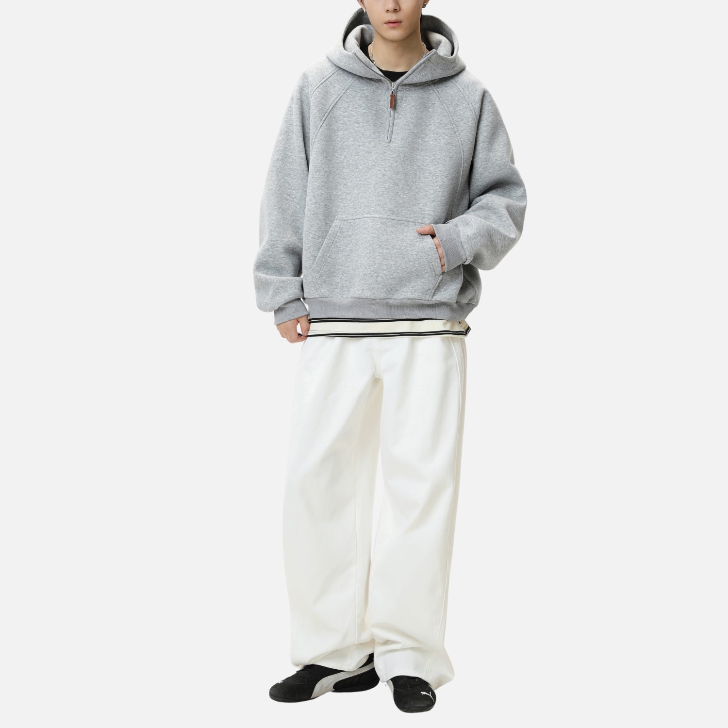 Structured Paneled Hooded Sweatshirt
