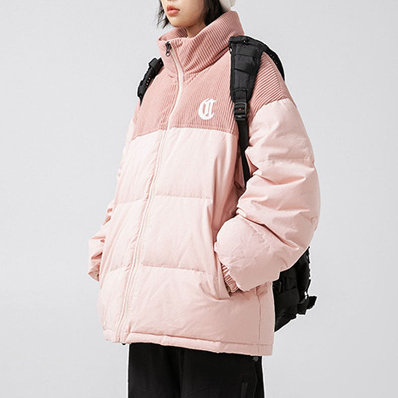 Cord-Patchworkjacke mit Buchstabenstickerei