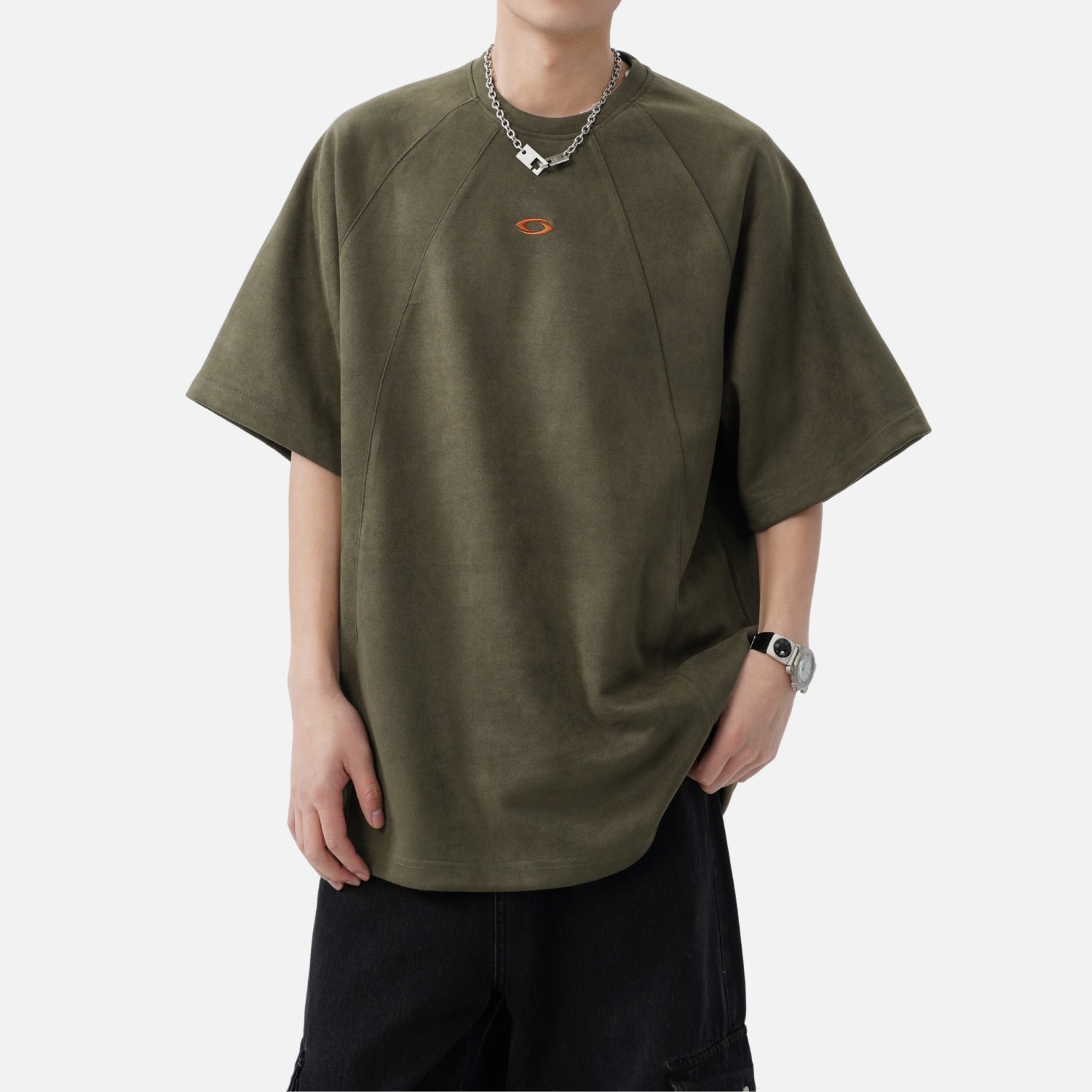 Paneled Faux Suede Short Sleeve Tee