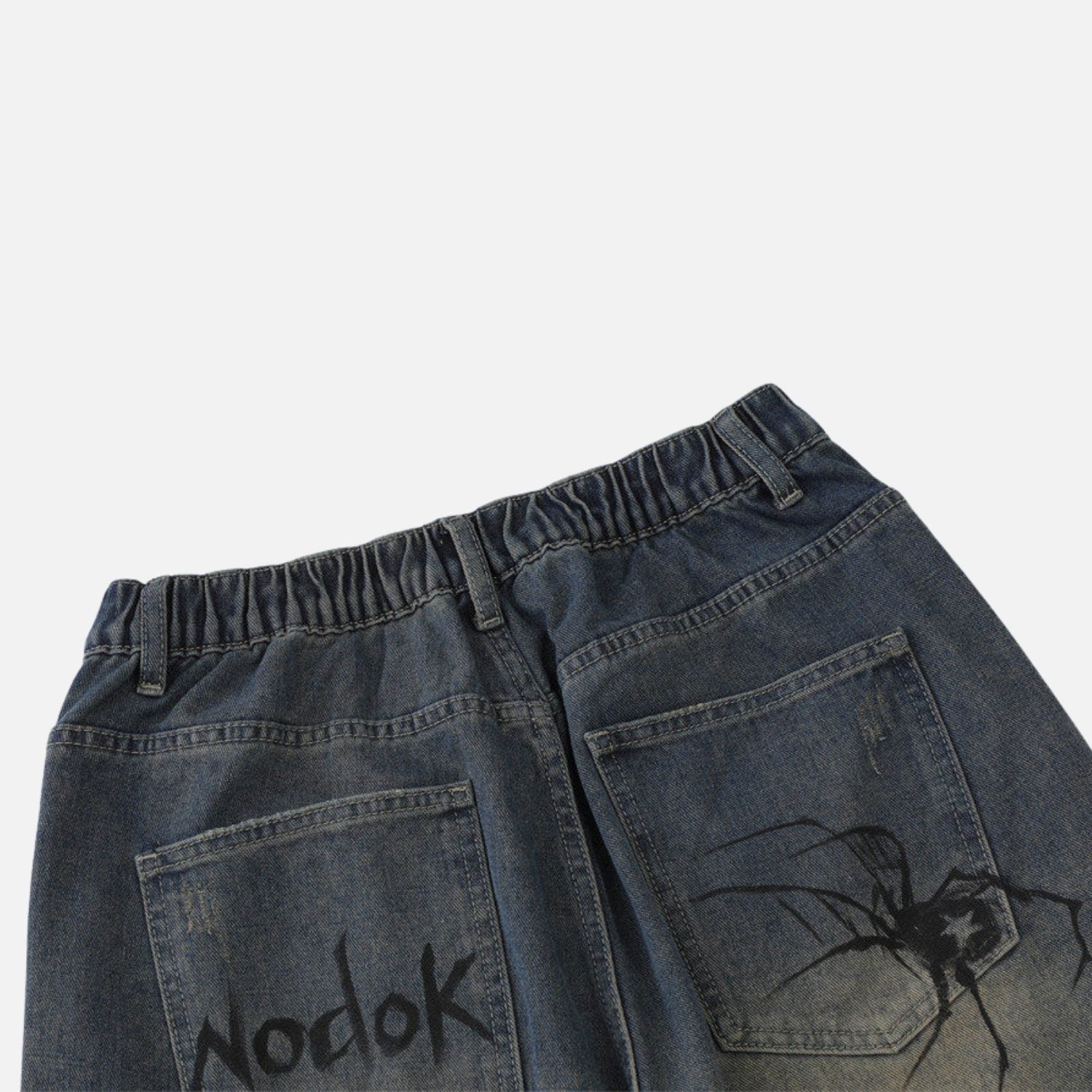 Spider Graphic Washed Denim Shorts